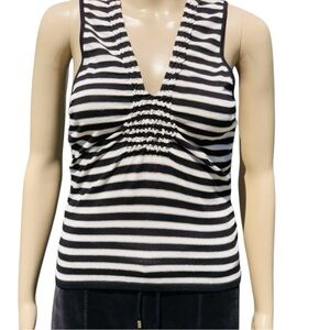 ESCADA White black and gold metallic threading striped sleeveless top Sz S EU 36